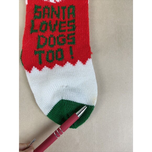 3 VTG 90's Knit Christmas Stocking - SANTA LOVES DOGS TOO & DOGS LOVES‎ XMAS TOO - Picture 4 of 8
